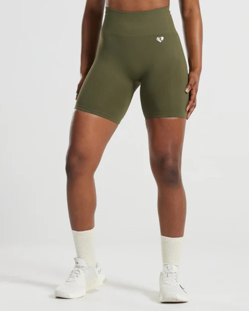 Power Seamless Khaki Cycling Shorts - Image 3