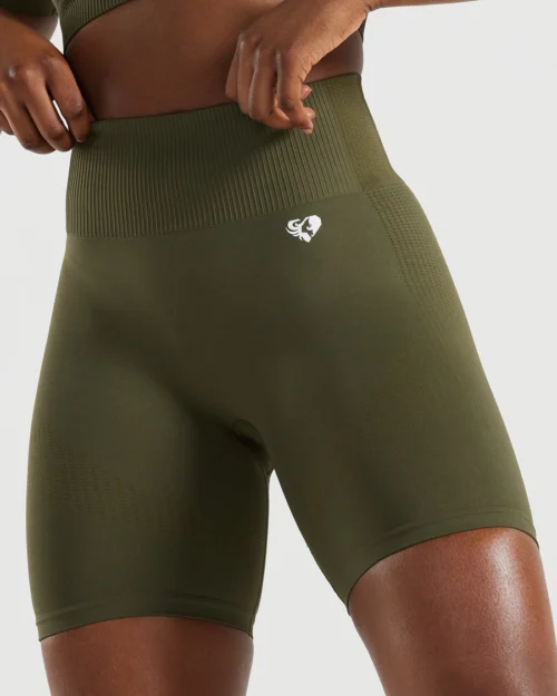 Power Seamless Khaki Cycling Shorts - Image 2