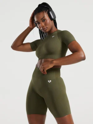 Power Seamless Khaki Cycling Shorts