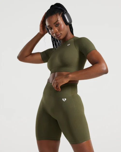 Power Seamless Khaki Cycling Shorts